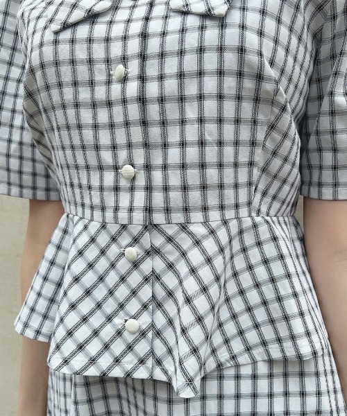 F i.n.t（フィント）の「【セットアップ対応】クレリック衿ドビーチェックペプラムブラウス/ fint　フィント（シャツ/ブラウス・レディース・ホワイト×ブラック/ブルー・FREE）」の16枚目の写真