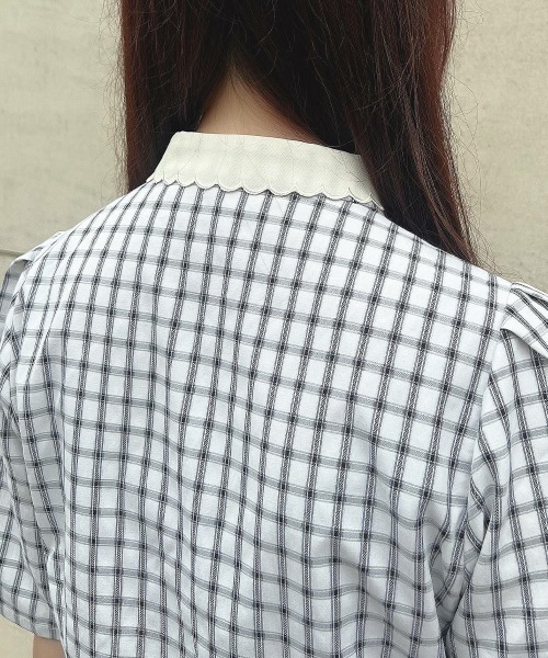 F i.n.t（フィント）の「【セットアップ対応】クレリック衿ドビーチェックペプラムブラウス/ fint　フィント（シャツ/ブラウス・レディース・ホワイト×ブラック/ブルー・FREE）」の15枚目の写真