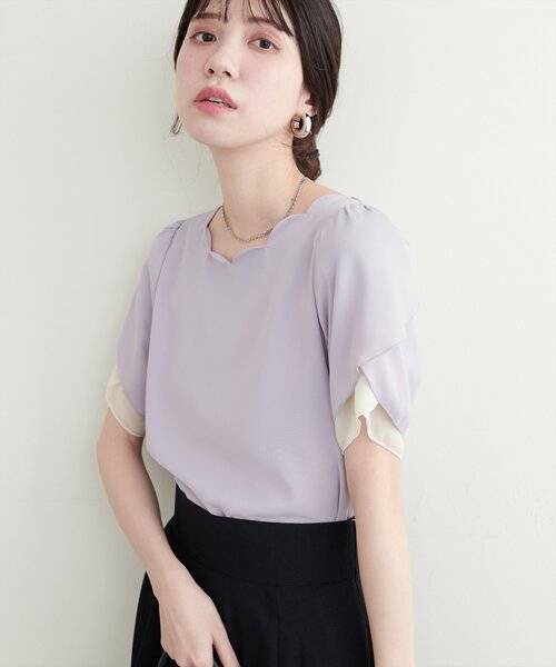 natural couture(ナチュラルクチュール)の「チューリップスリーブスカラップネックブラウス(シャツ/ブラウス・レディース・アイボリー/ピンクベージュ/サックスブルー/ミント/ネイビー・FREE)」の5枚目の写真