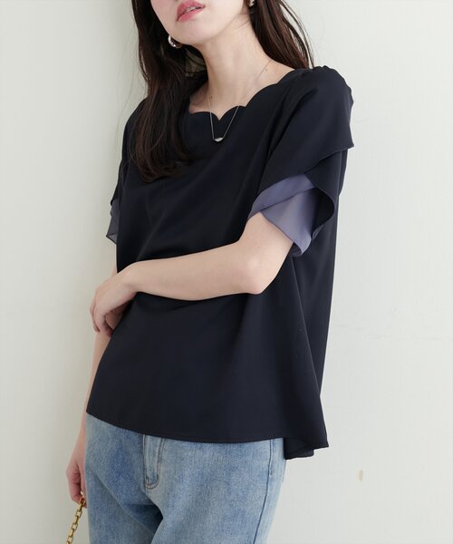 natural couture(ナチュラルクチュール)の「チューリップスリーブスカラップネックブラウス(シャツ/ブラウス・レディース・アイボリー/ピンクベージュ/サックスブルー/ミント/ネイビー・FREE)」の18枚目の写真