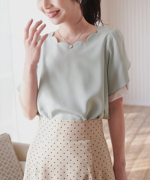 natural couture(ナチュラルクチュール)の「チューリップスリーブスカラップネックブラウス(シャツ/ブラウス・レディース・アイボリー/ピンクベージュ/サックスブルー/ミント/ネイビー・FREE)」の10枚目の写真