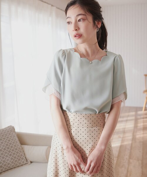 natural couture(ナチュラルクチュール)の「チューリップスリーブスカラップネックブラウス(シャツ/ブラウス・レディース・アイボリー/ピンクベージュ/サックスブルー/ミント/ネイビー・FREE)」の11枚目の写真