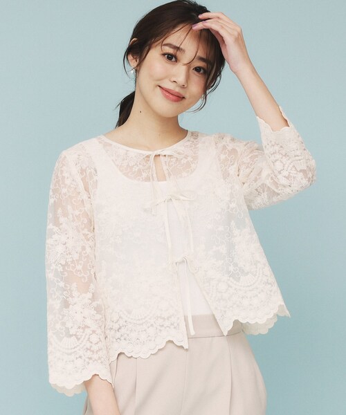 セール】刺繍リボンシアーブラウス【洗濯機洗い可】（シャツ/ブラウス