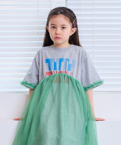 MARKEY'S（マーキーズ）の「チュールドッキングワンピース（ワンピース・キッズ・杢グレー/イエロー/チャコール・90/150/140/130/120/110/100）」の2枚目の写真