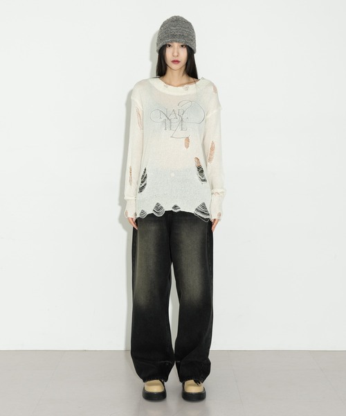 FOLLOWIN（フォロウィン）の「加工デニムパンツ（デニムパンツ・レディース・ブラック・MEDIUM）」の2枚目の写真