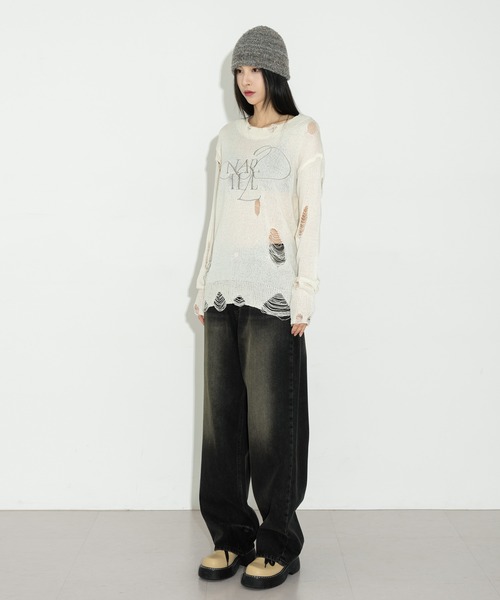 FOLLOWIN（フォロウィン）の「加工デニムパンツ（デニムパンツ・レディース・ブラック・MEDIUM）」の3枚目の写真