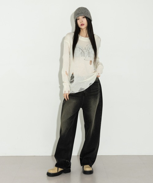 FOLLOWIN（フォロウィン）の「加工デニムパンツ（デニムパンツ・レディース・ブラック・MEDIUM）」の6枚目の写真