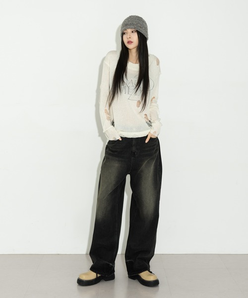 FOLLOWIN（フォロウィン）の「加工デニムパンツ（デニムパンツ・レディース・ブラック・MEDIUM）」の9枚目の写真