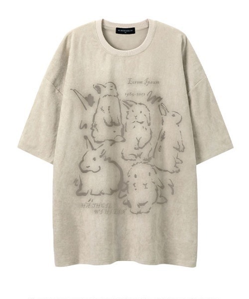 FreeZone(フリーゾーン)の「スエード調兎プリントTシャツ(Tシャツ/カットソー・メンズ・ピンク/ブラック/ベージュ・F)」の2枚目の写真