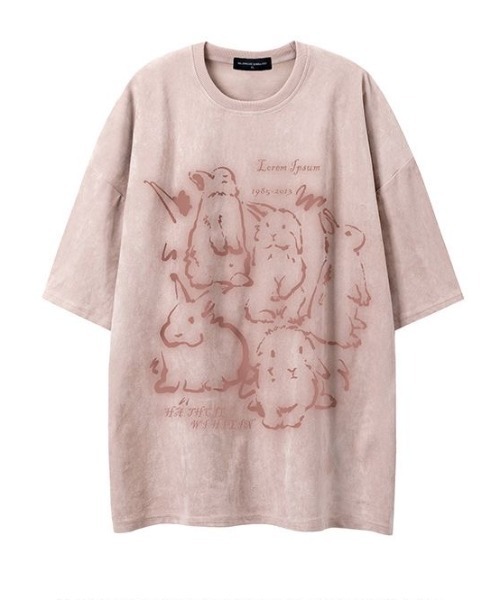 FreeZone(フリーゾーン)の「スエード調兎プリントTシャツ(Tシャツ/カットソー・メンズ・ピンク/ブラック/ベージュ・F)」の3枚目の写真