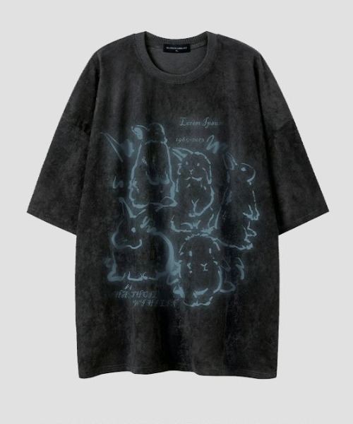 FreeZone(フリーゾーン)の「スエード調兎プリントTシャツ(Tシャツ/カットソー・メンズ・ピンク/ブラック/ベージュ・F)」の1枚目の写真