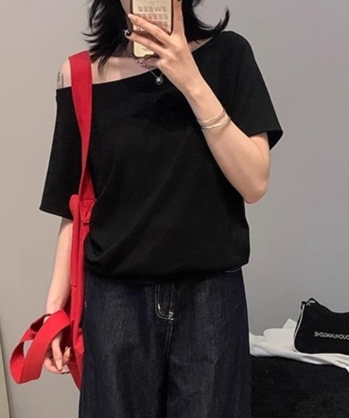 Teem Store（チームストア）の「シンプルデザインワンショルTシャツ（Tシャツ/カットソー・レディース・グレー/ネイビー/ホワイト/ブラック・S/M/L）」の16枚目の写真