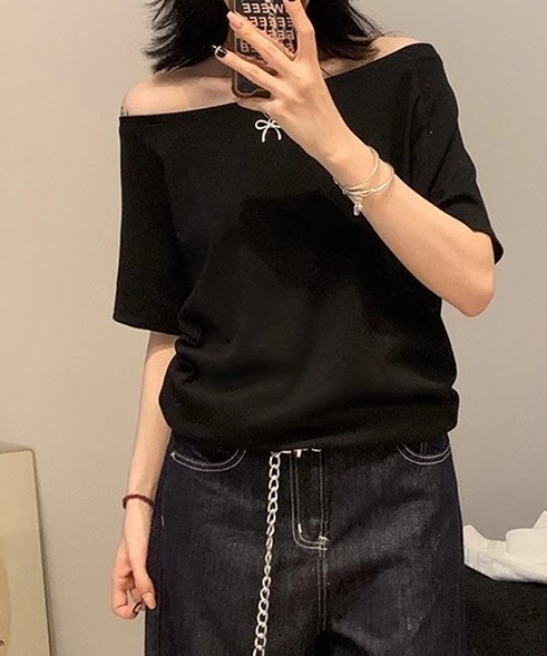 Teem Store（チームストア）の「シンプルデザインワンショルTシャツ（Tシャツ/カットソー・レディース・グレー/ネイビー/ホワイト/ブラック・S/M/L）」の17枚目の写真