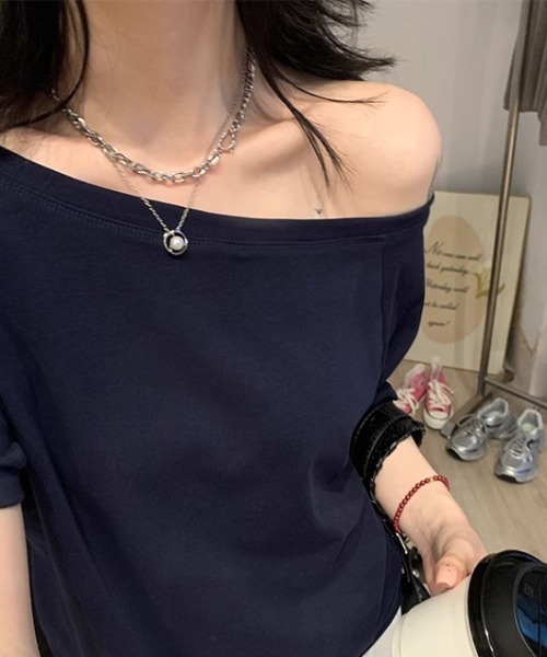 Teem Store（チームストア）の「シンプルデザインワンショルTシャツ（Tシャツ/カットソー・レディース・グレー/ネイビー/ホワイト/ブラック・S/M/L）」の8枚目の写真