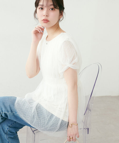 natural couture（ナチュラルクチュール）の「osonoチュールレースチュニック（シャツ/ブラウス・レディース・モカ/ブラック/ブラウン/グレー/オフホワイト・FREE）」の7枚目の写真