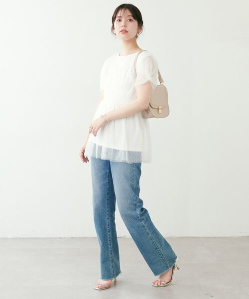 natural couture（ナチュラルクチュール）の「osonoチュールレースチュニック（シャツ/ブラウス・レディース・モカ/ブラック/ブラウン/グレー/オフホワイト・FREE）」の9枚目の写真