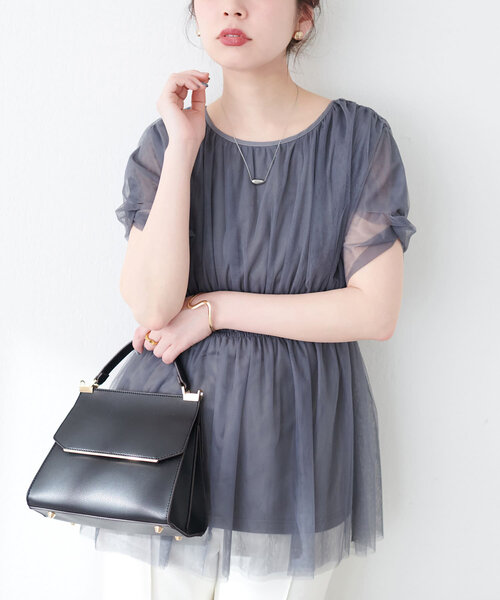 natural couture（ナチュラルクチュール）の「osonoチュールレースチュニック（シャツ/ブラウス・レディース・モカ/ブラック/ブラウン/グレー/オフホワイト・FREE）」の21枚目の写真