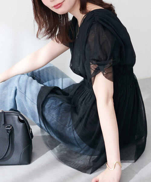 natural couture（ナチュラルクチュール）の「osonoチュールレースチュニック（シャツ/ブラウス・レディース・モカ/ブラック/ブラウン/グレー/オフホワイト・FREE）」の16枚目の写真