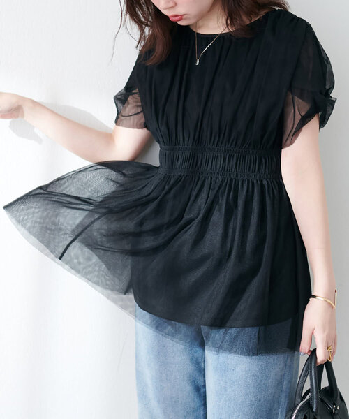 natural couture（ナチュラルクチュール）の「osonoチュールレースチュニック（シャツ/ブラウス・レディース・モカ/ブラック/ブラウン/グレー/オフホワイト・FREE）」の17枚目の写真