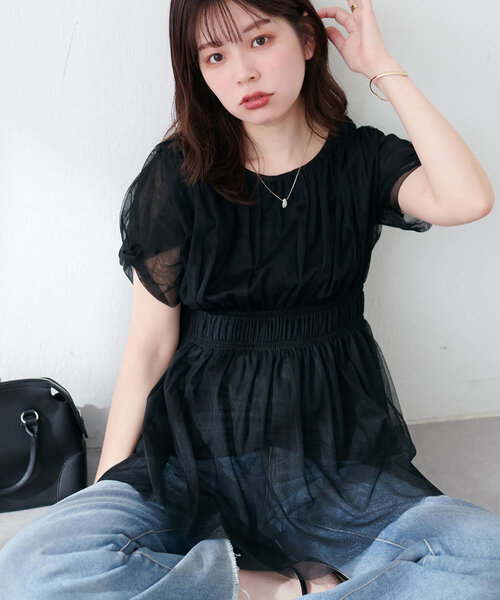 natural couture（ナチュラルクチュール）の「osonoチュールレースチュニック（シャツ/ブラウス・レディース・モカ/ブラック/ブラウン/グレー/オフホワイト・FREE）」の18枚目の写真