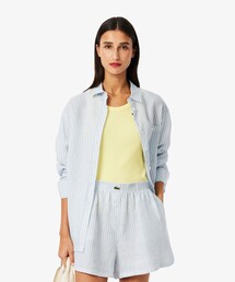 LACOSTE | リネンストライプオーバーサイズ長袖シャツ(シャツ/ブラウス)