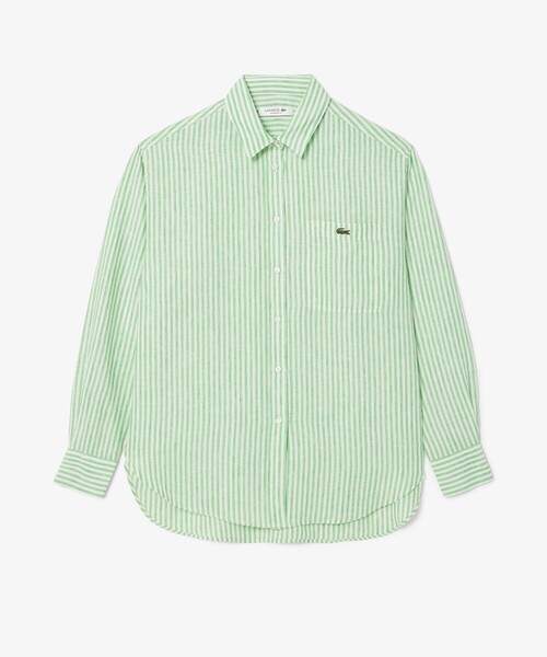 ラコステ　リネンストライプオーバーサイズシャツ LACOSTE / リネン ストライプ オーバー サイズ シャツ（シャツ