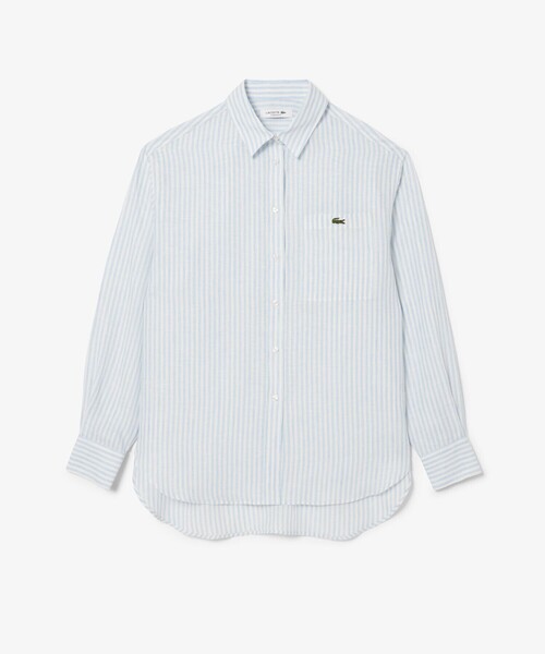 ラコステ　リネンストライプオーバーサイズシャツ LACOSTE / リネン ストライプ オーバー サイズ シャツ（シャツ