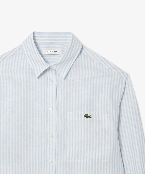 新品！LACOSTE 白 リネン シャツ 40 - M 半額以下 セール】 リネンスタンドカラーシャツ （シャツ・ブラウス