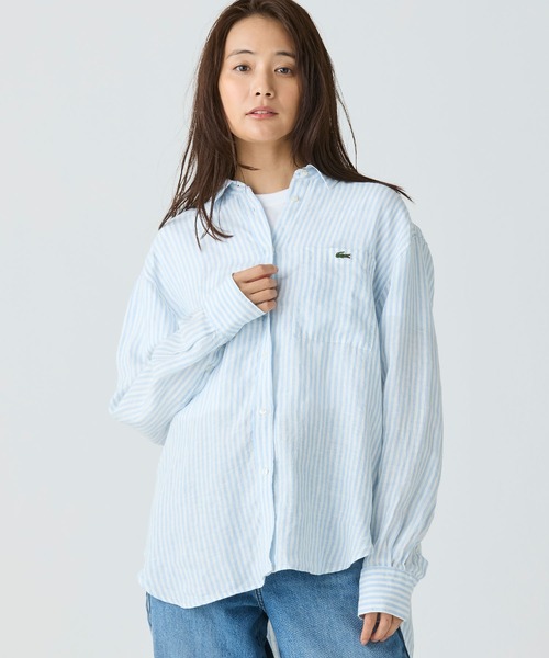 ラコステ　リネンストライプオーバーサイズシャツ LACOSTE｜リネンストライプオーバーサイズシャツ | Rakuten