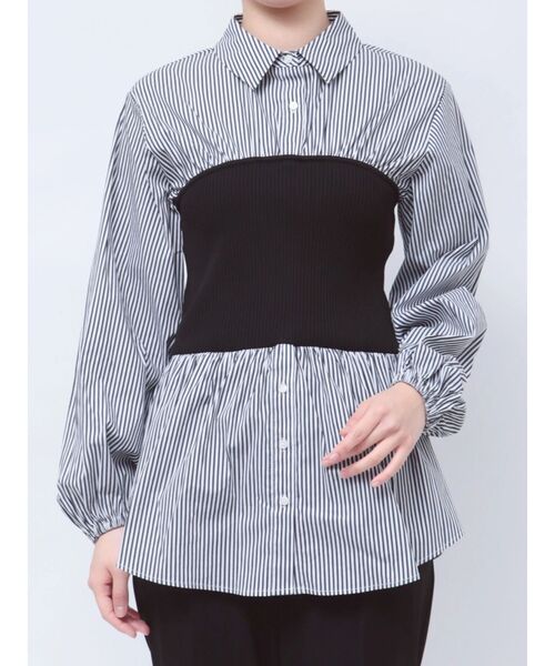 TONAL（トーナル）の「ニットビスチェドッキングシャツ（シャツ/ブラウス・レディース・ブラック/オフホワイト・MEDIUM）」の11枚目の写真