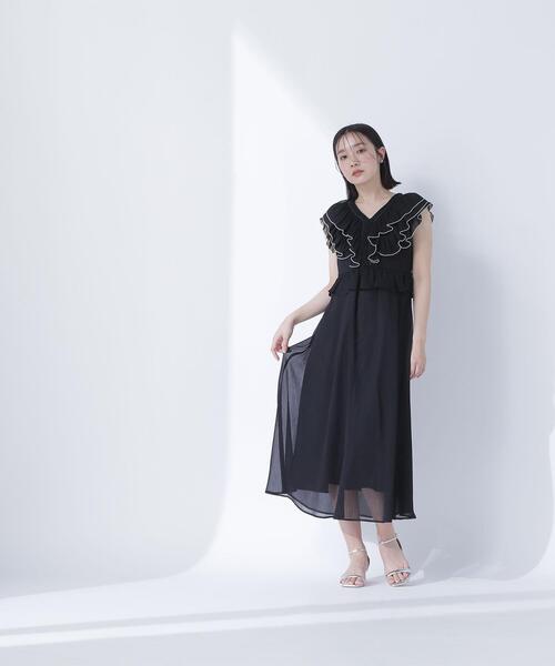 NATURAL BEAUTY BASIC(ナチュラルビューティーベーシック)の「◇バイカラーフリルワンピース(ワンピース・レディース・ブラック系その他/ブルー系その他・MEDIUM/P/S/SMALL)」の1枚目の写真
