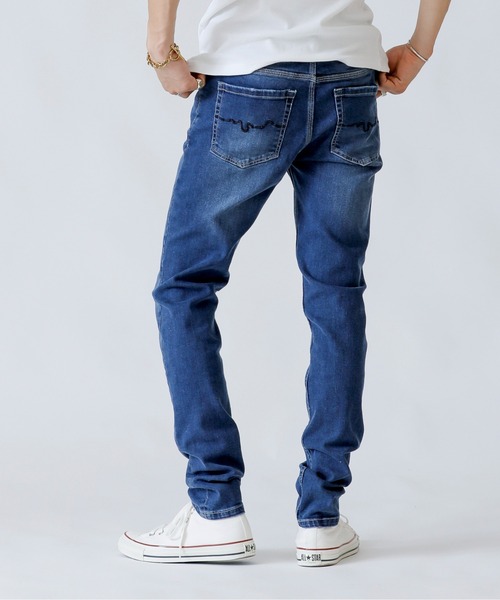 London Denim（ロンドンデニム）の「Brent Skinny Slim Fit Crash Jean/クラッシュ スキニーパンツ（デニムパンツ・メンズ・インディゴブルー・SMALL/MEDIUM/LARGE/X-LARGE）」の3枚目の写真