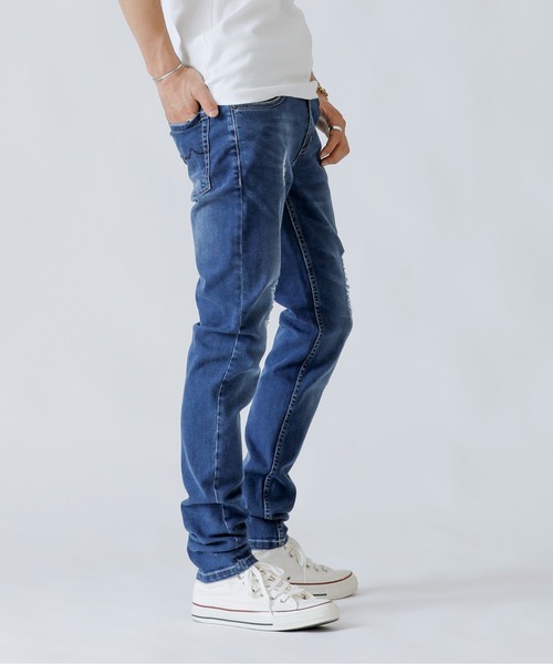 London Denim（ロンドンデニム）の「Brent Skinny Slim Fit Crash Jean/クラッシュ スキニーパンツ（デニムパンツ・メンズ・インディゴブルー・SMALL/MEDIUM/LARGE/X-LARGE）」の2枚目の写真