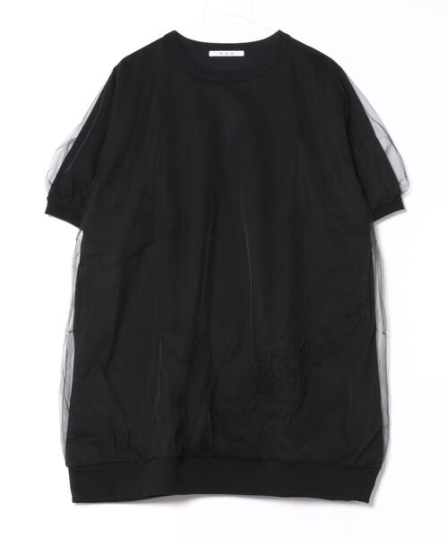 H.A.K（ハク）の「ハイゲージミニ裏毛＋バイアスフラワーテープ刺繍チュニック（Tシャツ/カットソー・レディース・ブラック/チャコール・FREE）」の2枚目の写真