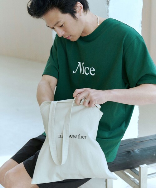 NICE WEATHER（ナイスウェザー）の「＜NICE WEATHER＞ロゴ トートバッグ（トートバッグ・メンズ・ナチュラル/ネイビー・FREE）」の13枚目の写真
