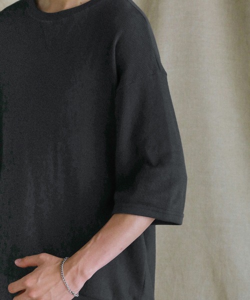 日本製「泉州」ハニカムサーマルニットガゼットクルーネック半袖