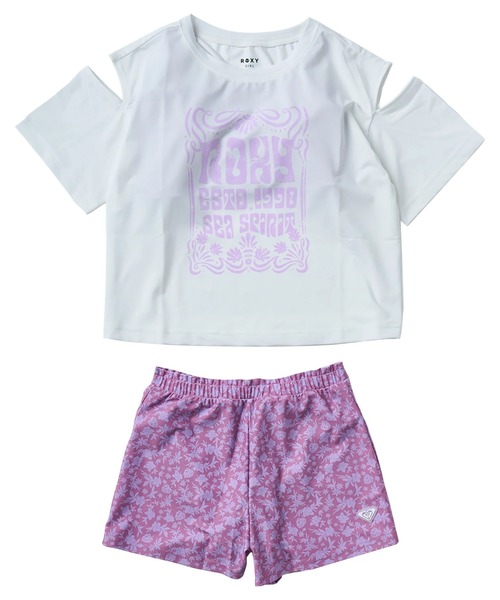 ROXY（ロキシー）の「MINI LA VIE /ロキシーキッズラッシュガードTシャツ・バンドゥ・ウエストゴムキュロット３点セット(水着)（水着・キッズ・ターコイズブルー/パープル・110/120/130/140/150/100）」の2枚目の写真