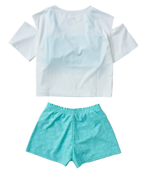 ROXY（ロキシー）の「MINI LA VIE /ロキシーキッズラッシュガードTシャツ・バンドゥ・ウエストゴムキュロット３点セット(水着)（水着・キッズ・ターコイズブルー/パープル・110/120/130/140/150/100）」の4枚目の写真