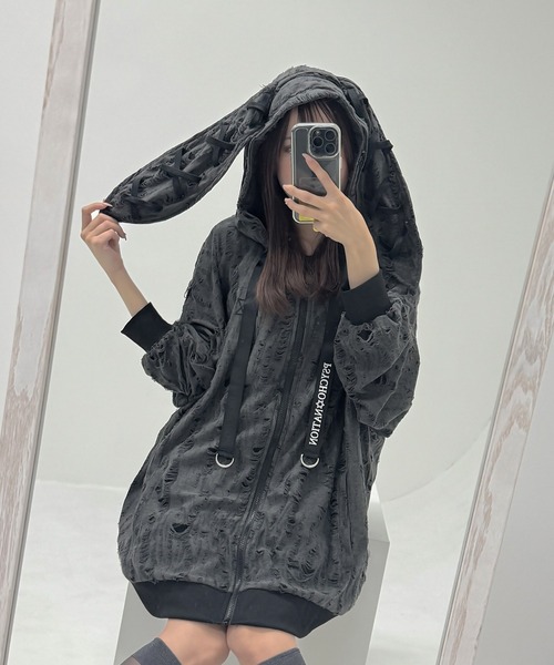 SILVER BULLET（シルバーバレット）の「『PSYCHO NATION/サイコネーション』うさ耳ダメージZIPパーカー【Z】（パーカー・レディース・ブラック/グレー・M/L）」の7枚目の写真