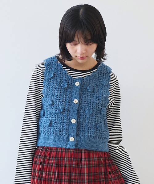 24SS bulle de savon ネパールハンドニット クロシェ ベスト AMBIDEX Store ○〇 ネパールハンドニット 花束刺繍 ベスト(F