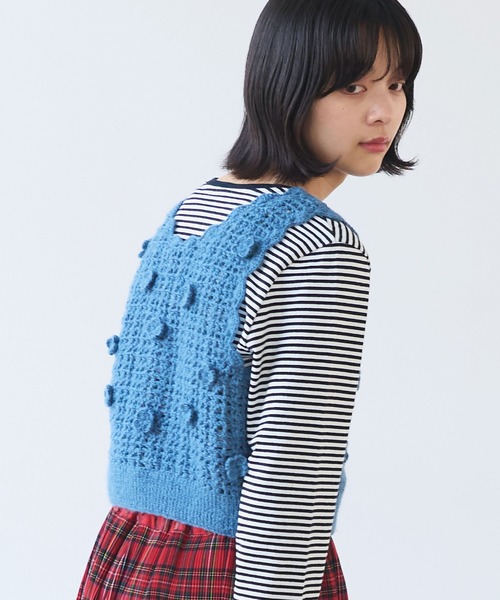 24SS bulle de savon ネパールハンドニット クロシェ ベスト ネパールハンドニット おはなビスチェ（ベスト）｜bulle de