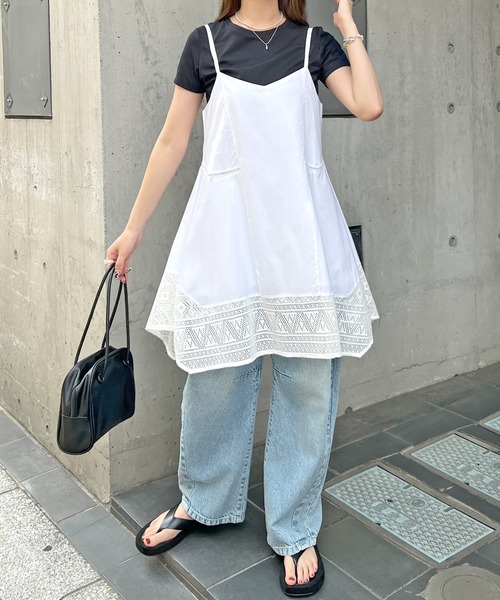 ABYS（アビス）の「パッチワーク裾レースキャミワンピース（ワンピース・レディース・ブラック/ホワイト・FREE）」の8枚目の写真