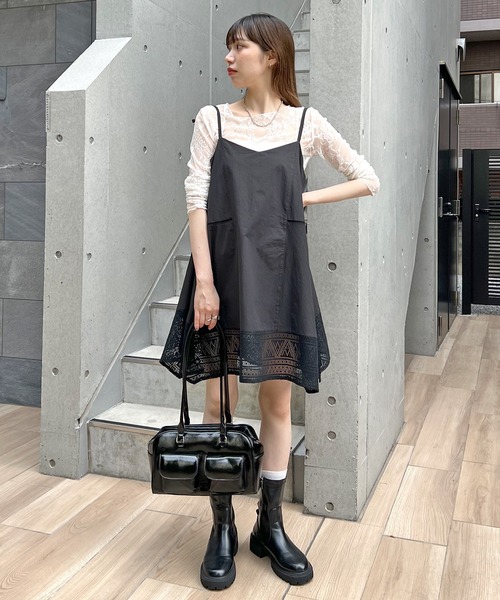 ABYS（アビス）の「パッチワーク裾レースキャミワンピース（ワンピース・レディース・ブラック/ホワイト・FREE）」の15枚目の写真