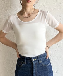 クルーネックシースルー/半袖シアーTシャツカットソートップス