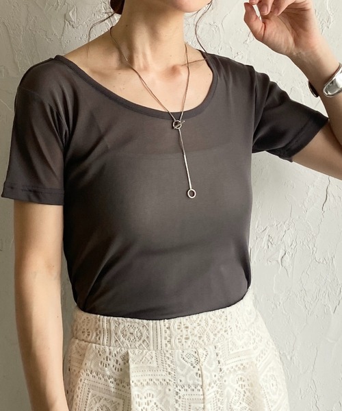 She's Closet(シーズクローゼット)の「クルーネックシースルー/半袖シアーTシャツカットソートップス(Tシャツ/カットソー・レディース・アイボリー/ブラック/チャコールグレー/ホワイト・FREE)」の4枚目の写真