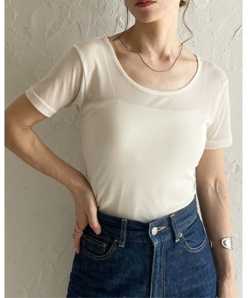 She's Closet(シーズクローゼット)の「クルーネックシースルー/半袖シアーTシャツカットソートップス(Tシャツ/カットソー・レディース・アイボリー/ブラック/チャコールグレー/ホワイト・FREE)」の5枚目の写真