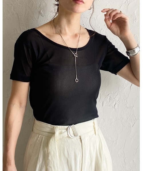 She's Closet(シーズクローゼット)の「クルーネックシースルー/半袖シアーTシャツカットソートップス(Tシャツ/カットソー・レディース・アイボリー/ブラック/チャコールグレー/ホワイト・FREE)」の6枚目の写真
