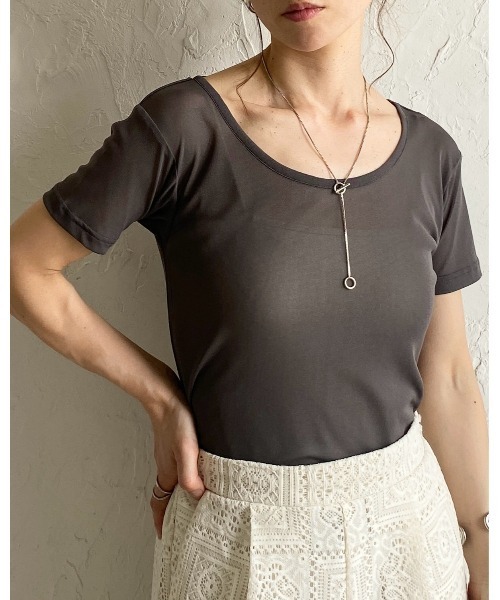 She's Closet(シーズクローゼット)の「クルーネックシースルー/半袖シアーTシャツカットソートップス(Tシャツ/カットソー・レディース・アイボリー/ブラック/チャコールグレー/ホワイト・FREE)」の7枚目の写真