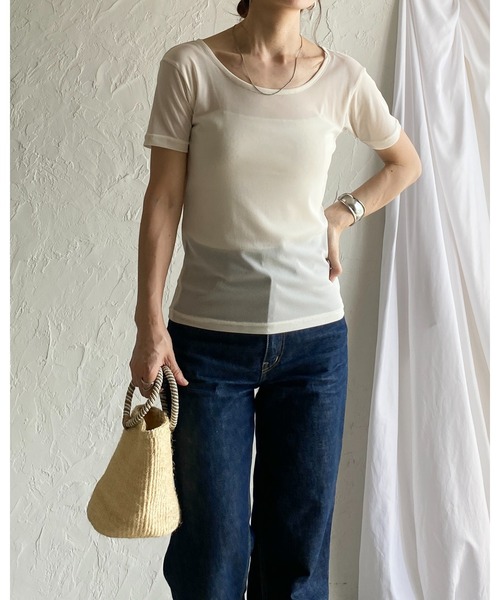 She's Closet(シーズクローゼット)の「クルーネックシースルー/半袖シアーTシャツカットソートップス(Tシャツ/カットソー・レディース・アイボリー/ブラック/チャコールグレー/ホワイト・FREE)」の16枚目の写真