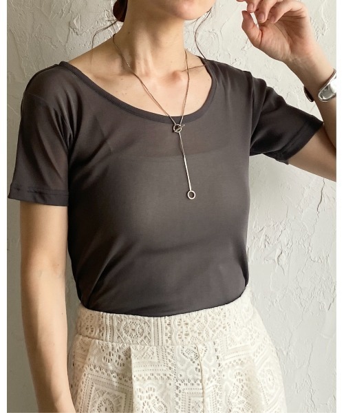 玄関先迄納品 クルーネックシースルー/半袖シアーTシャツカットソートップス レディースウェア